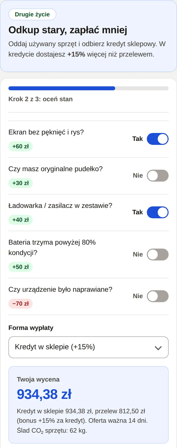 Kreator A na ekranie telefonu z wyceną iPhone 13
